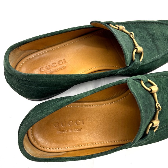 Gucci Jordaan Green Suede Horsebit Loafers - Picture 8 of 12